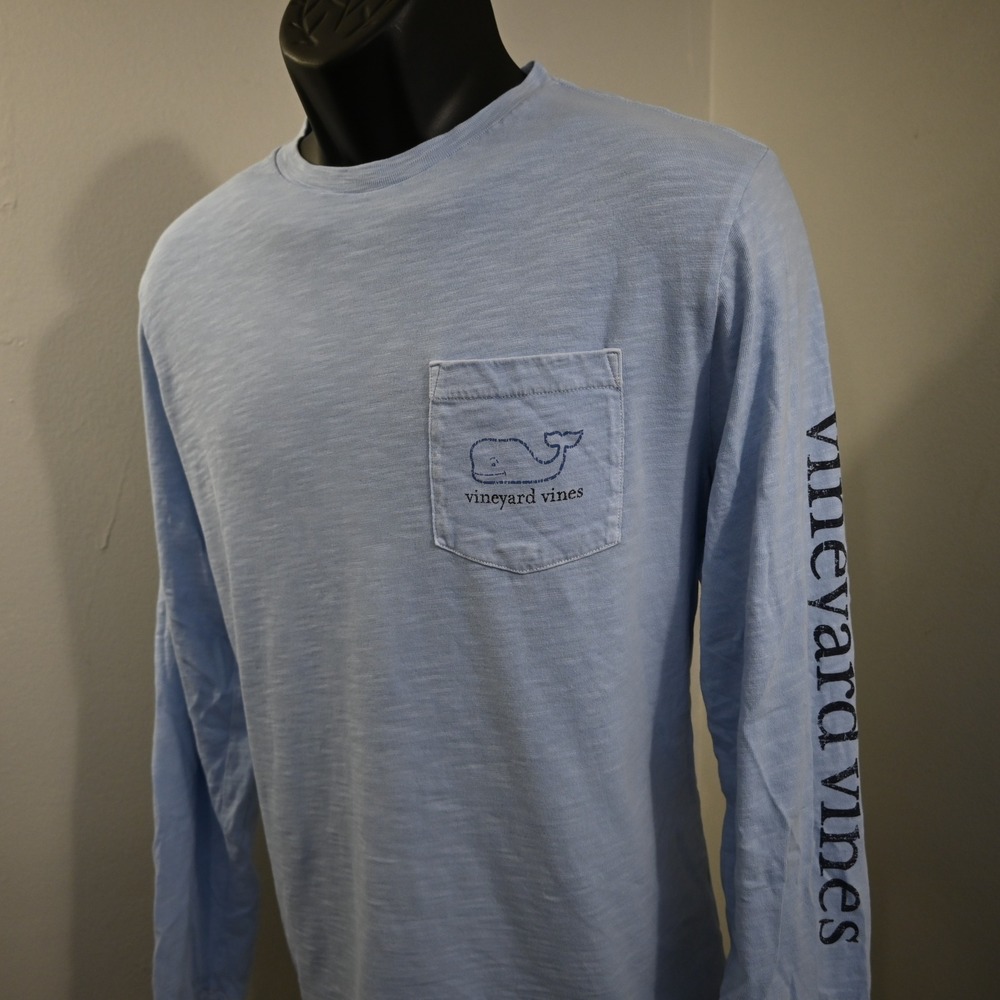Vineyard Vines Pocket T-Shirt Mens L Blue Graphic Long Sleeve Slub Cotton‎
